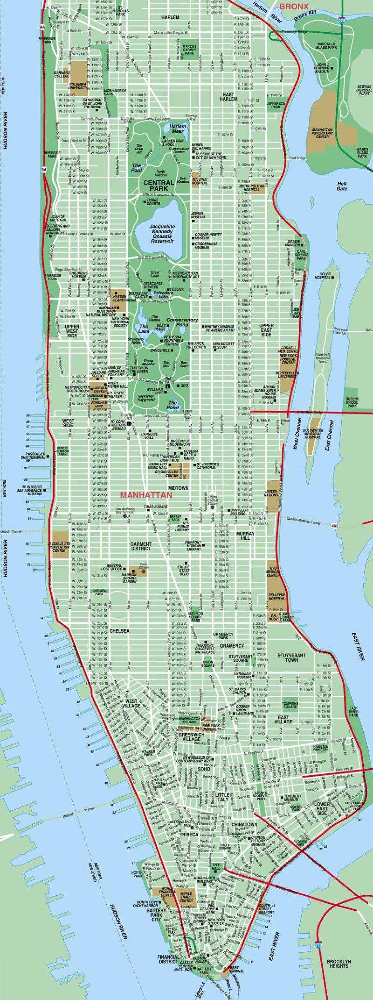 карта улицама Менхетна, Њујорк