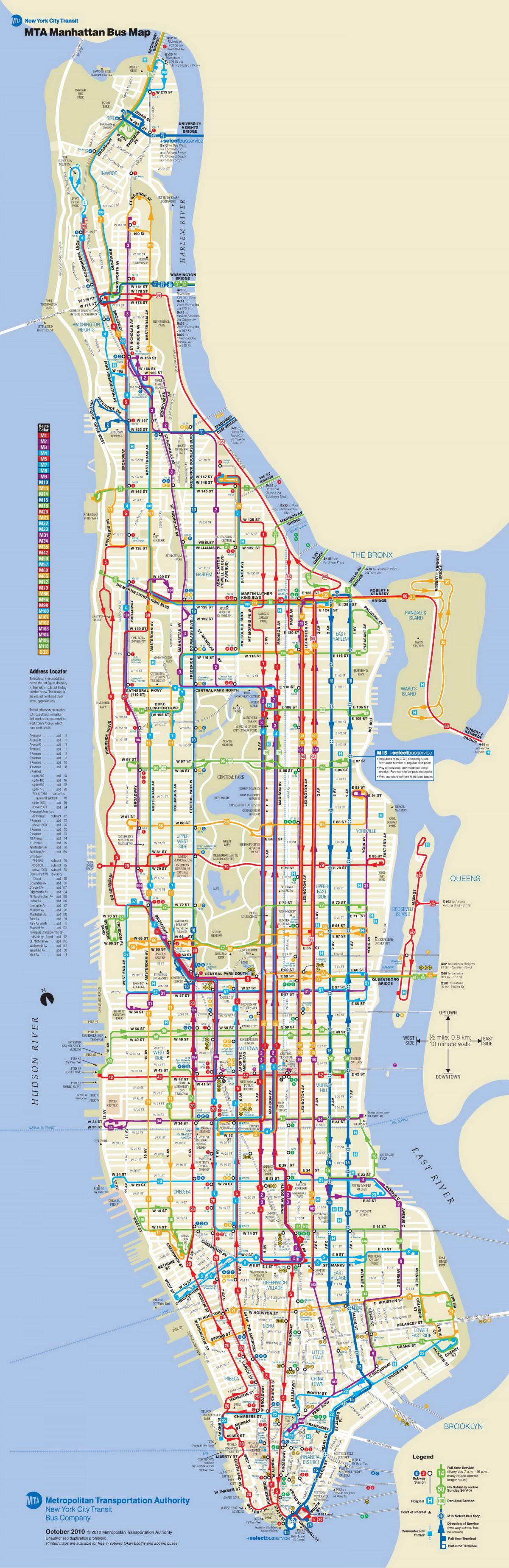 Њујорк аутобус карта Менхетна
