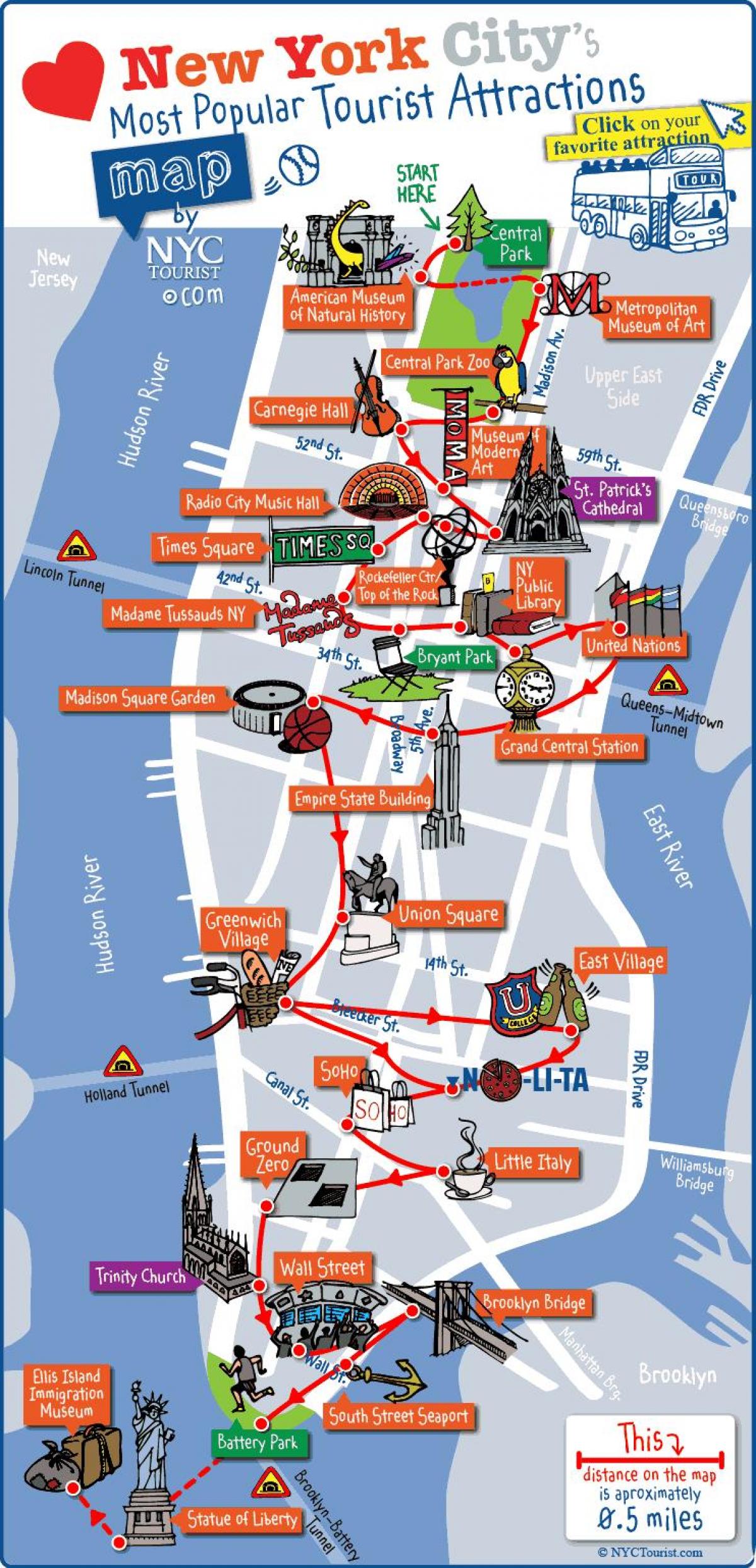 карта Менхетна у Њујорку атракције