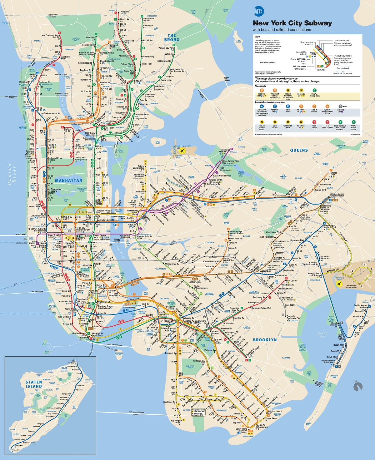 Карта метро у Њујорку, на Менхетну