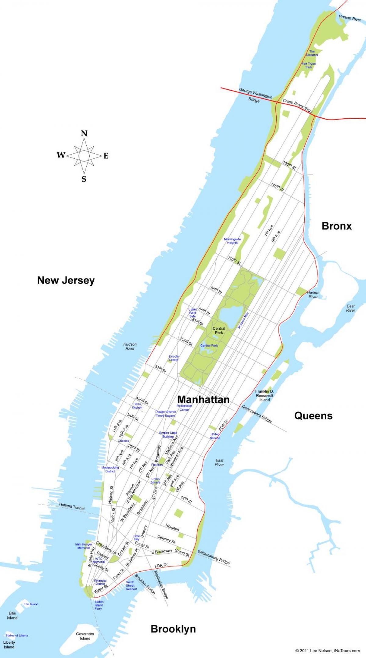 мапа острва Менхетн у Њујорку