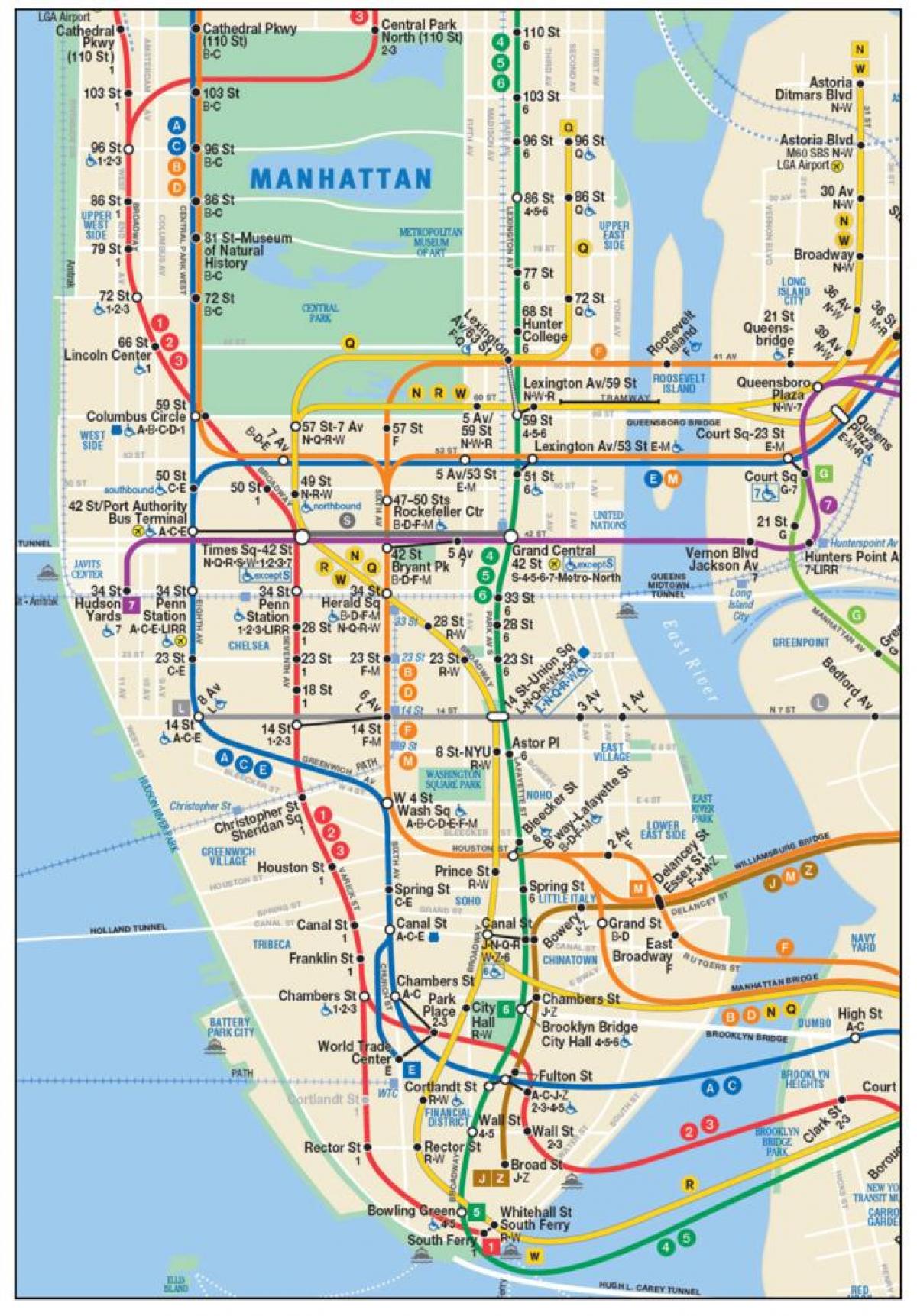карта метро доњег Менхетна